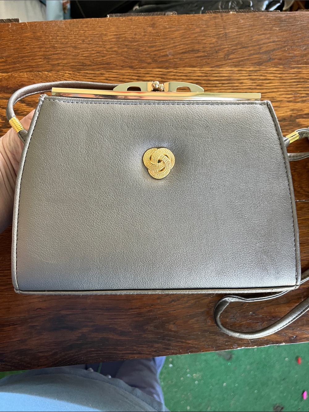 Vintage Kisslock Shoulder Bag- Bronze/Pewter color gold hardware